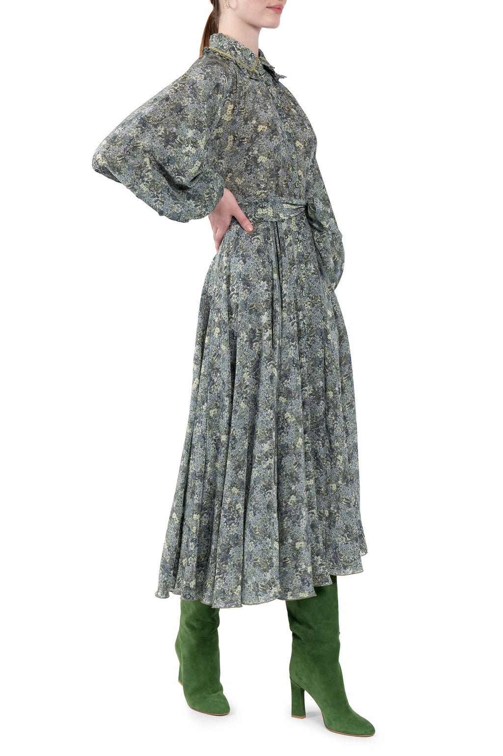 Vestito chemisier in crepe de chine con micro fiori