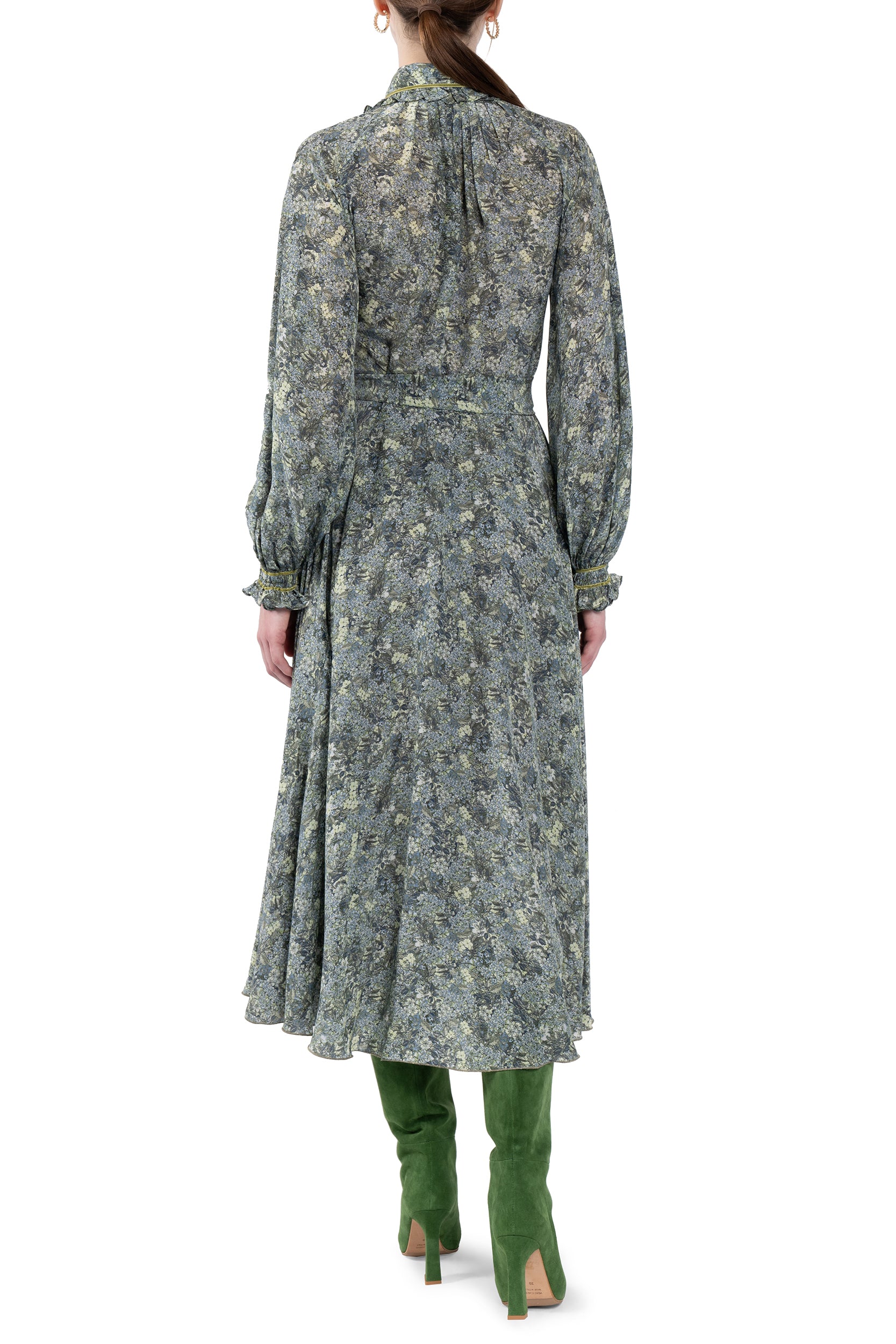 Vestito chemisier in crepe de chine con micro fiori