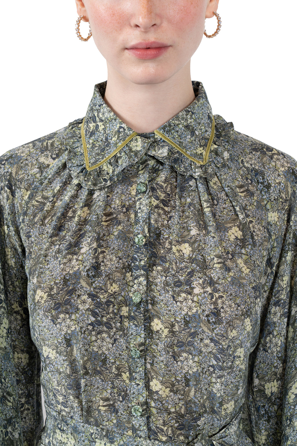 Vestito chemisier in crepe de chine con micro fiori
