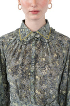 Vestito chemisier in crepe de chine con micro fiori