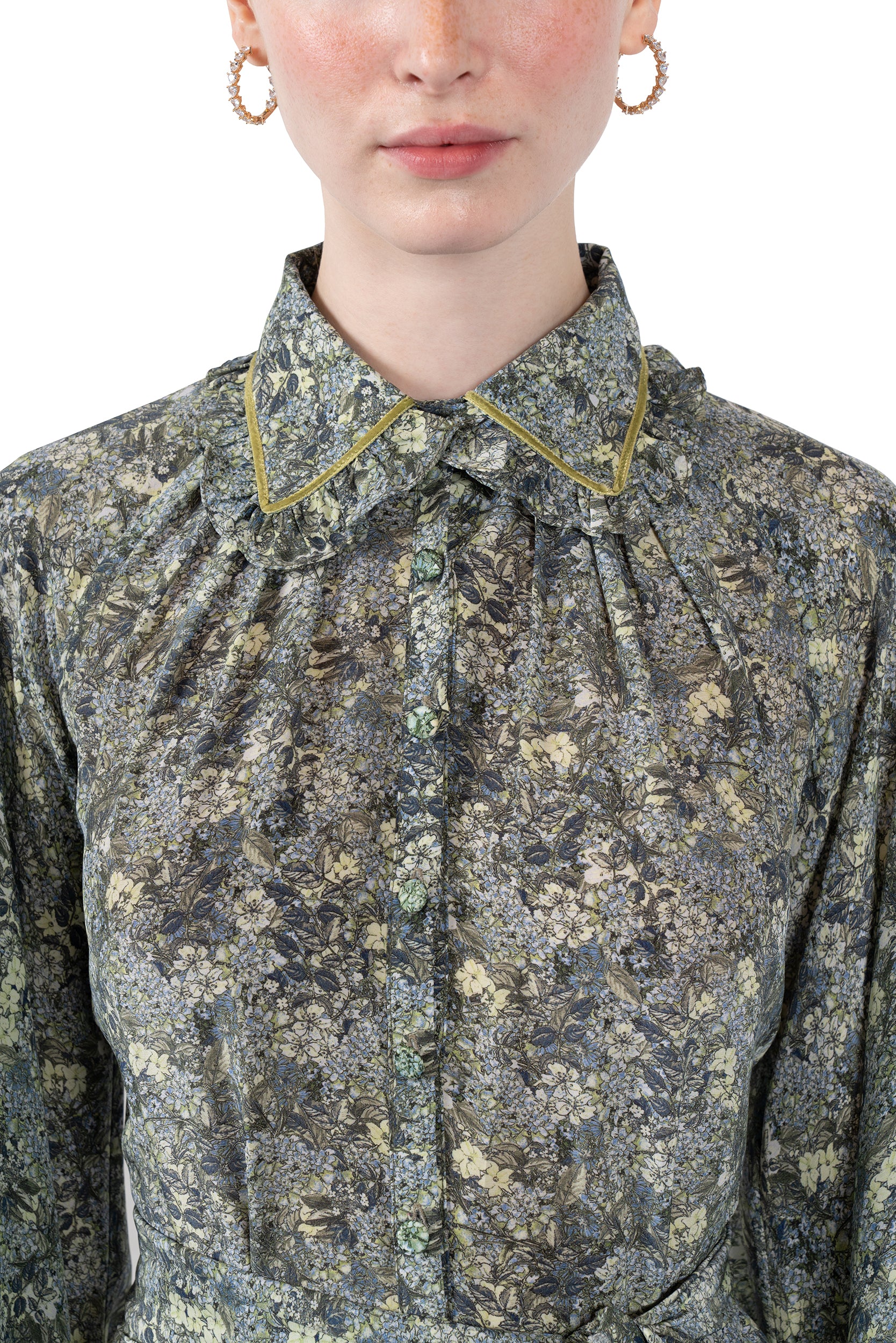 Vestito chemisier in crepe de chine con micro fiori