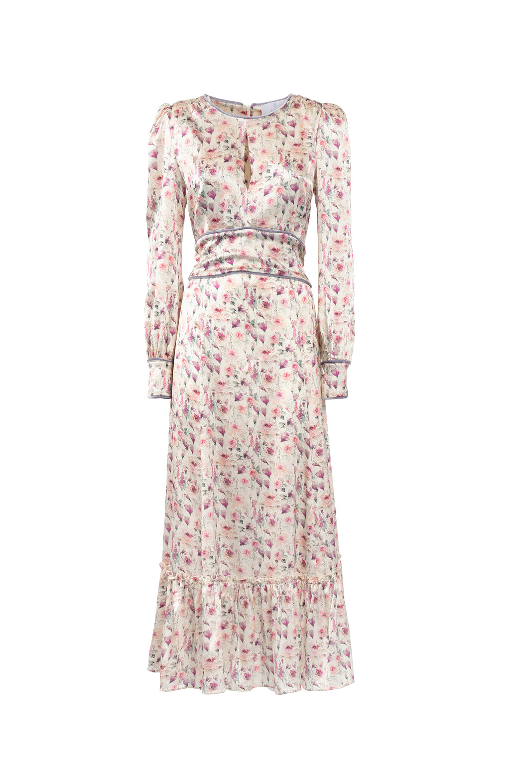 Wild roses cream printed satin dress