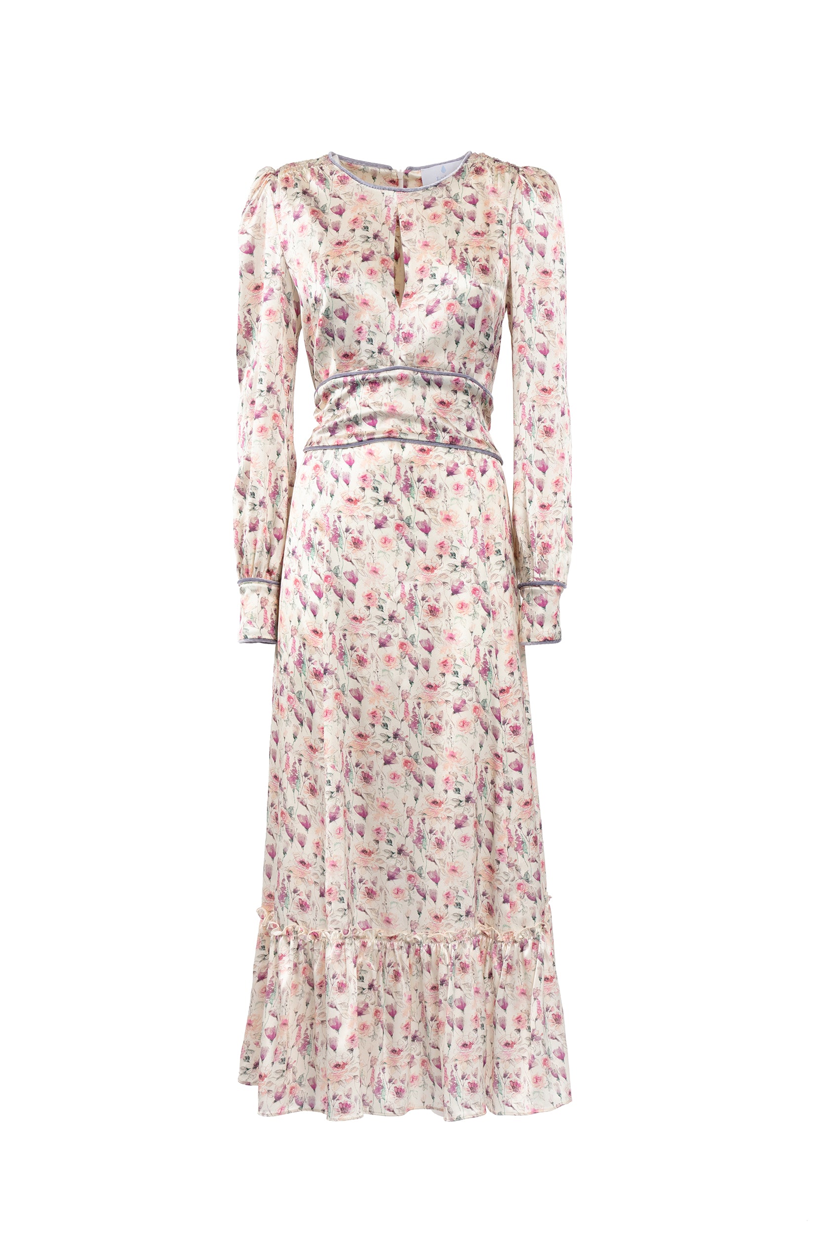 Wild roses cream printed satin dress
