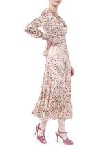 Wild roses cream printed satin dress