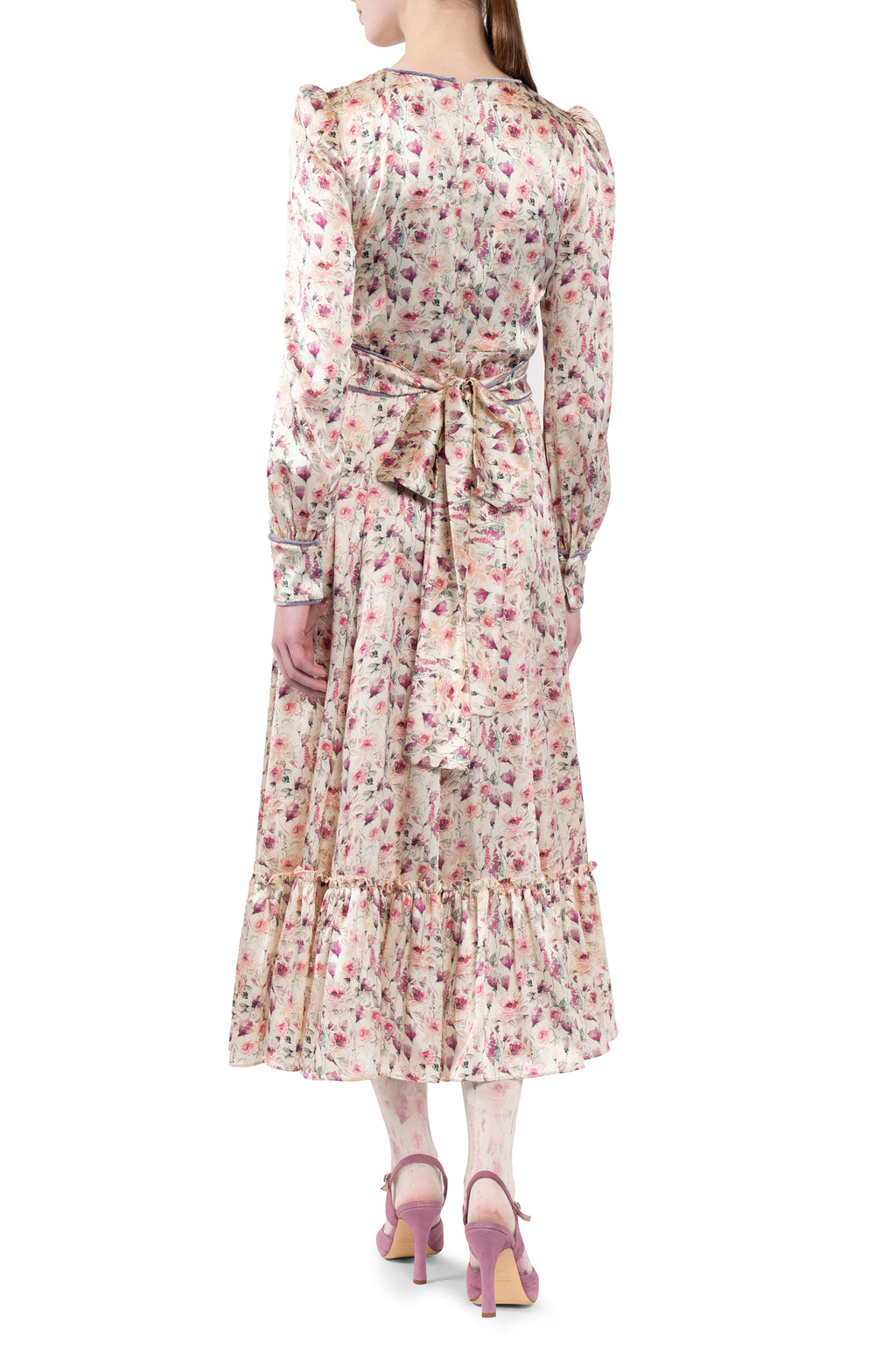 Wild roses cream printed satin dress
