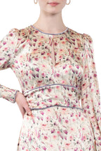 Wild roses cream printed satin dress