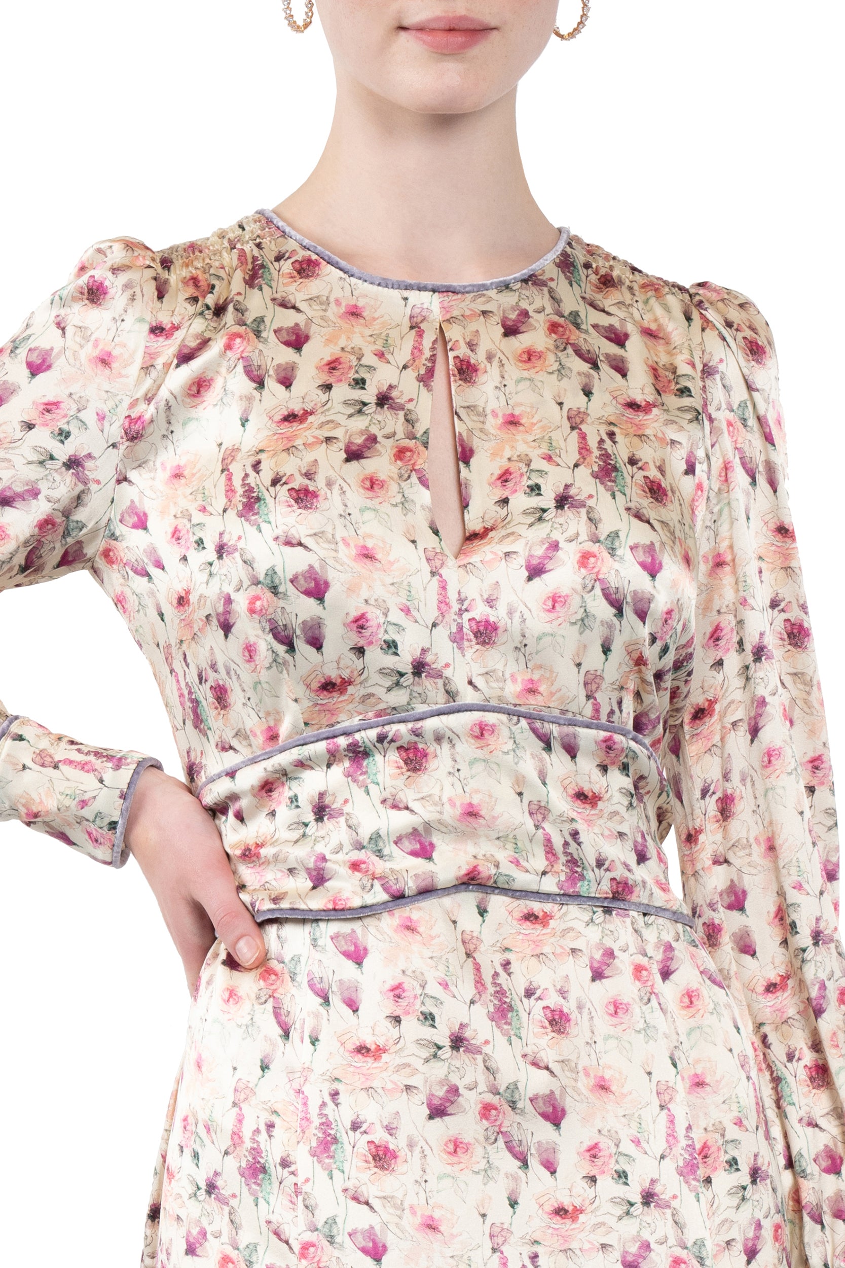 Wild roses cream printed satin dress