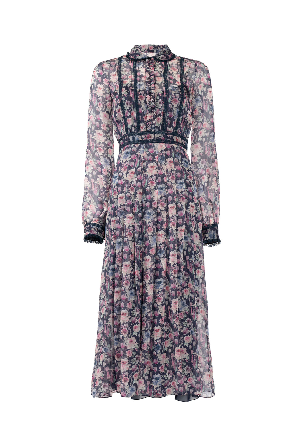 Roses Printed Chiffon Midi Dress
