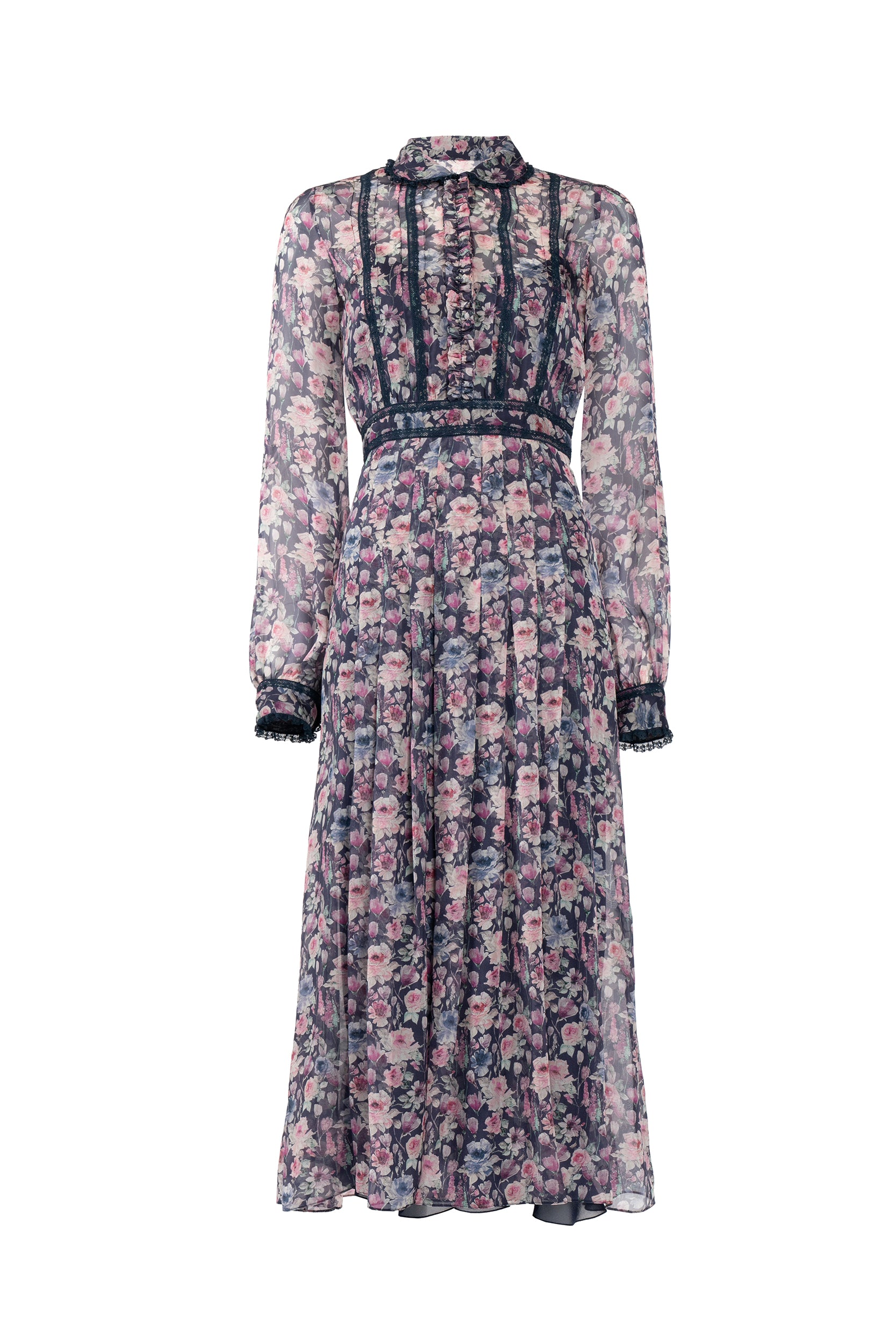 Roses Printed Chiffon Midi Dress