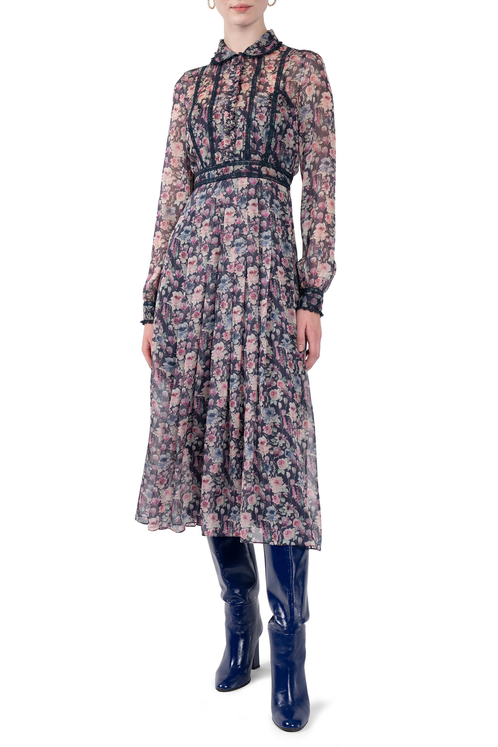 Roses Printed Chiffon Midi Dress