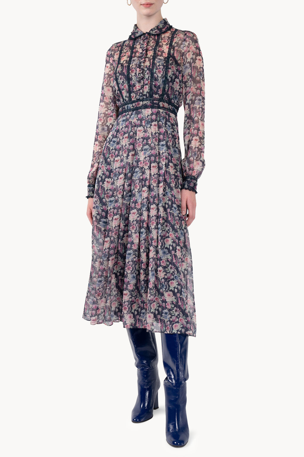 Roses Printed Chiffon Midi Dress