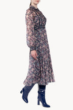 Roses Printed Chiffon Midi Dress