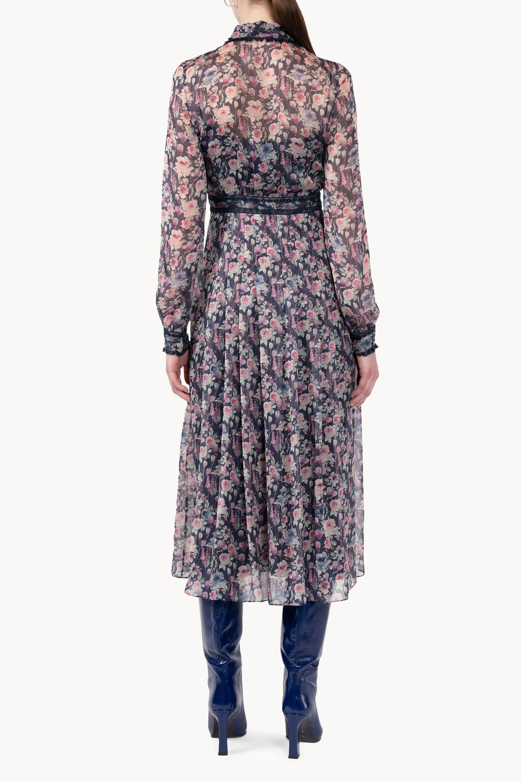 Roses Printed Chiffon Midi Dress