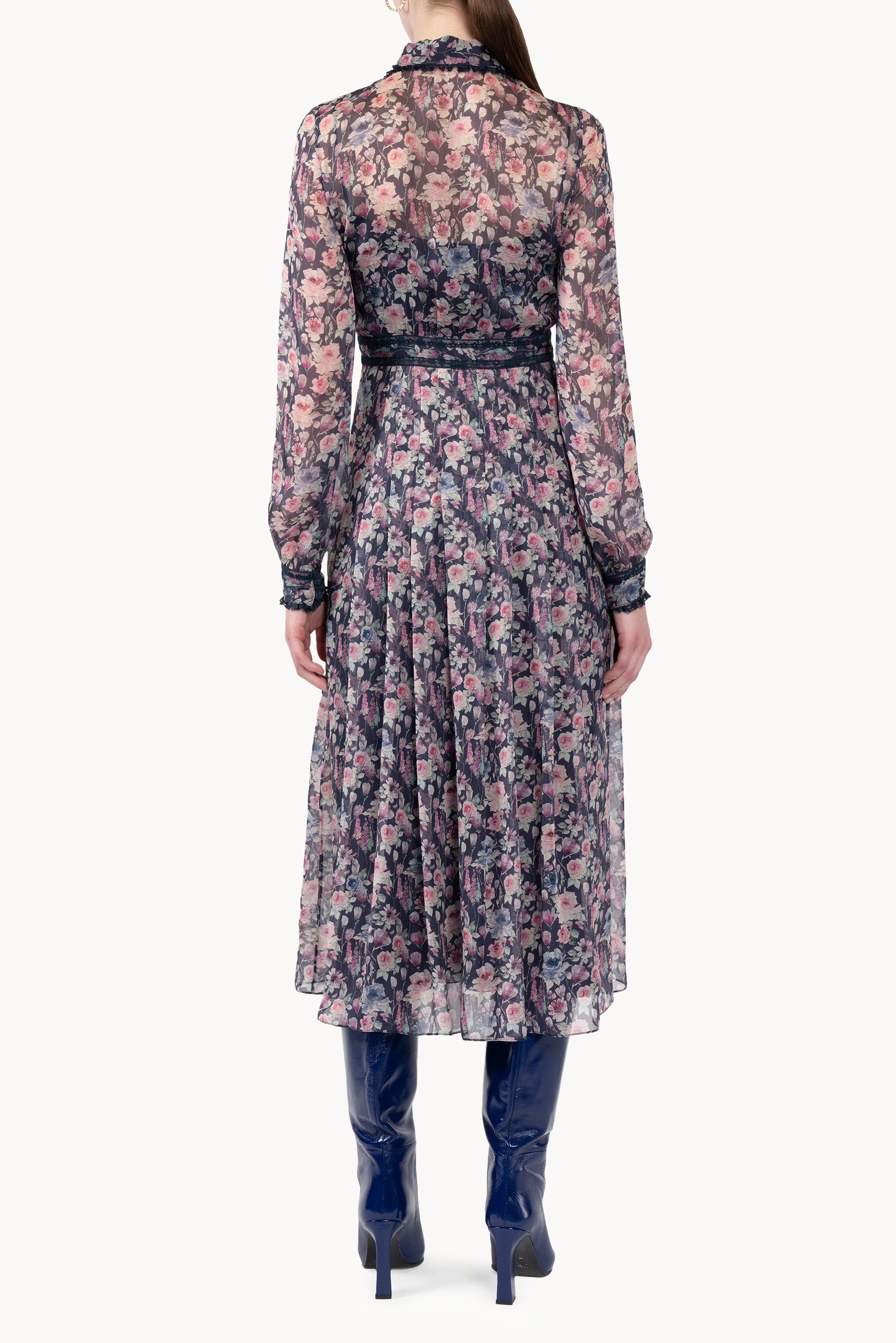 Roses Printed Chiffon Midi Dress