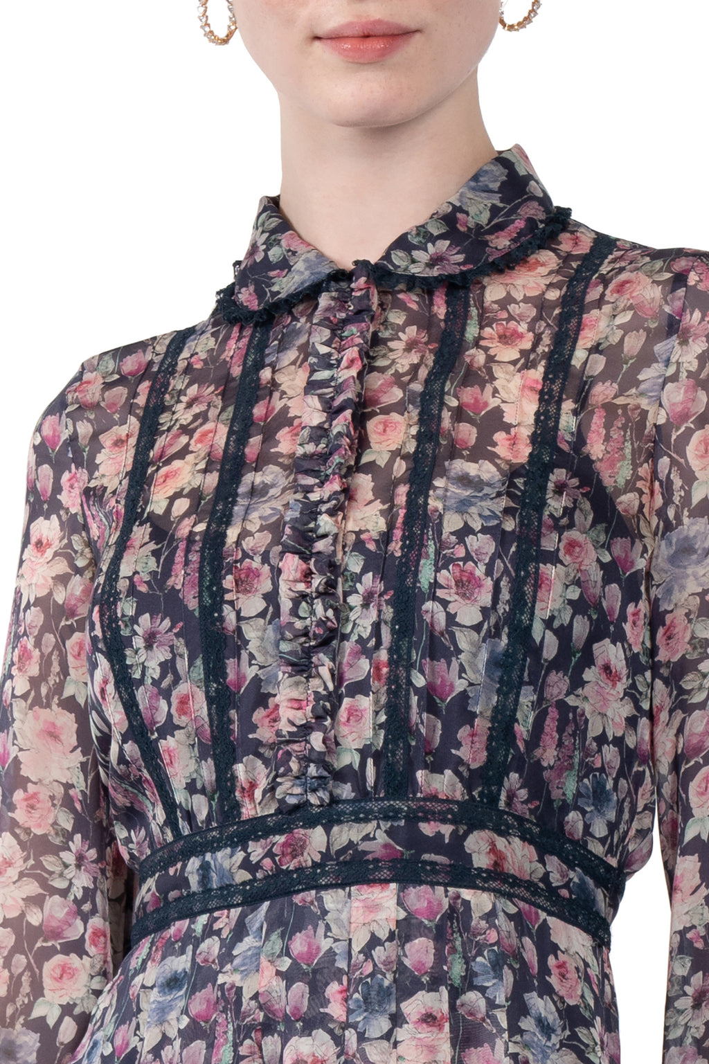 Roses Printed Chiffon Midi Dress