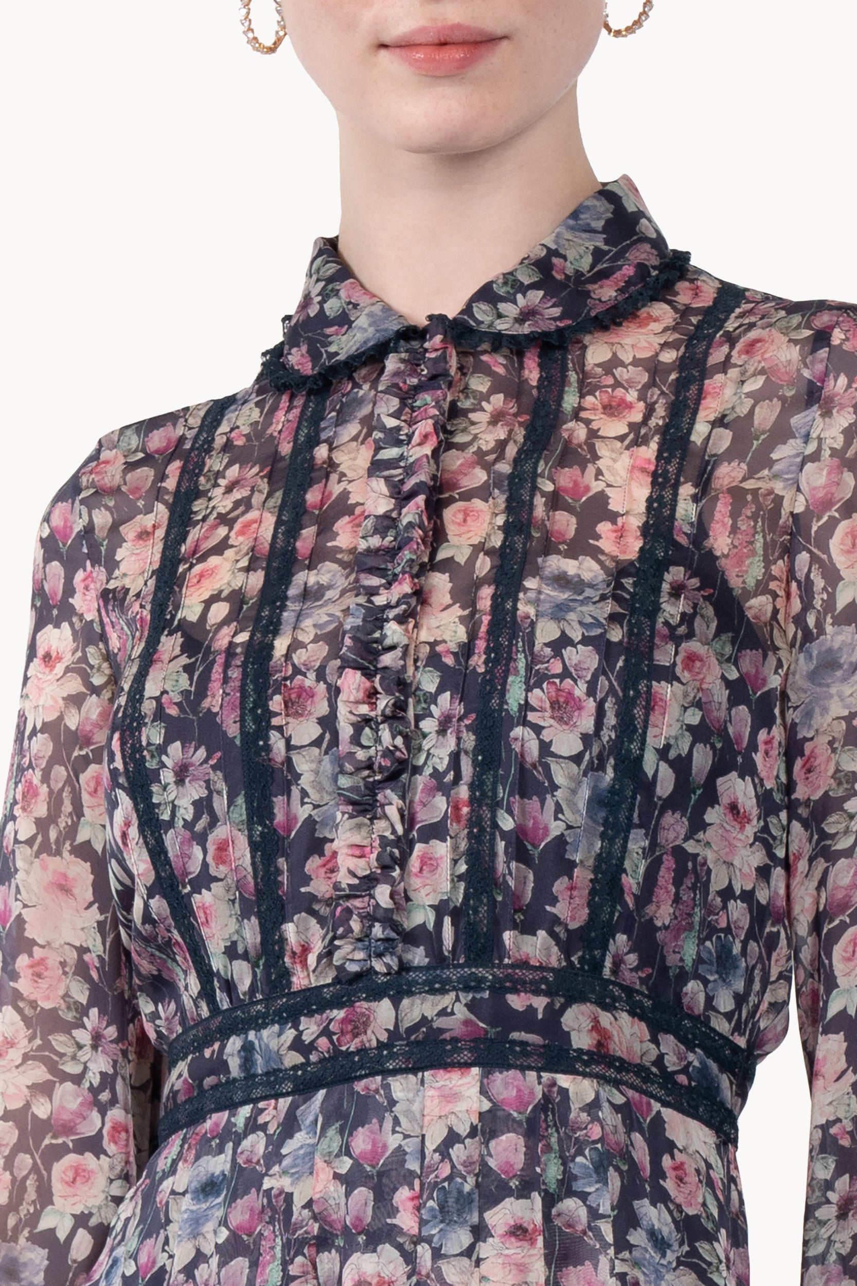 Roses Printed Chiffon Midi Dress
