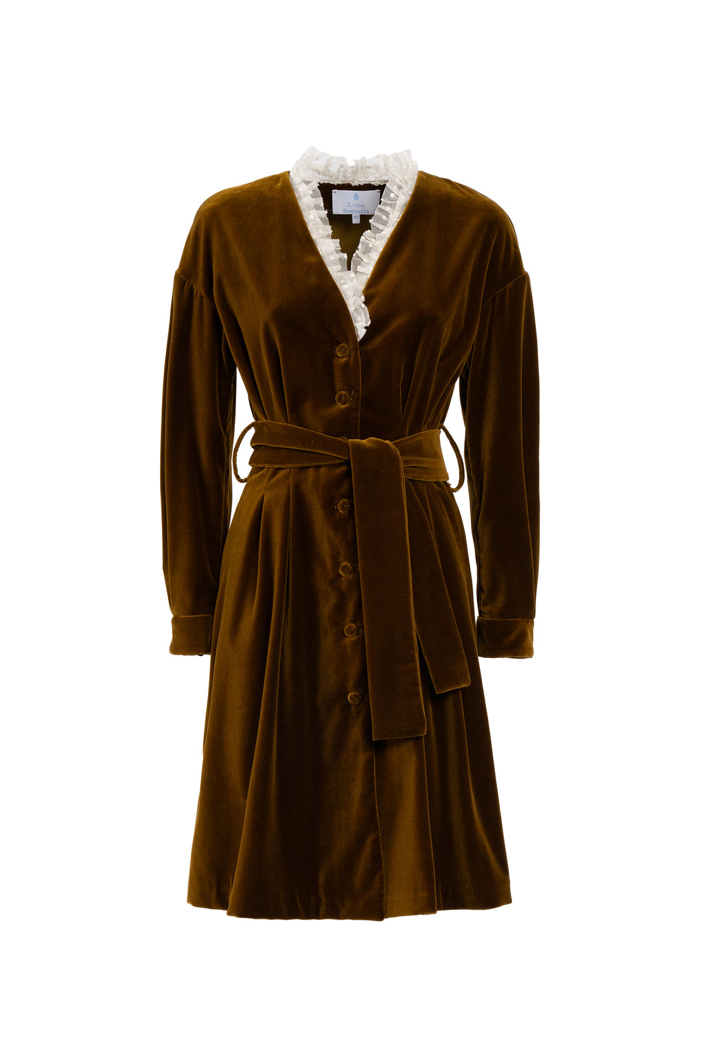 Velvet Dress With Lace Neckline