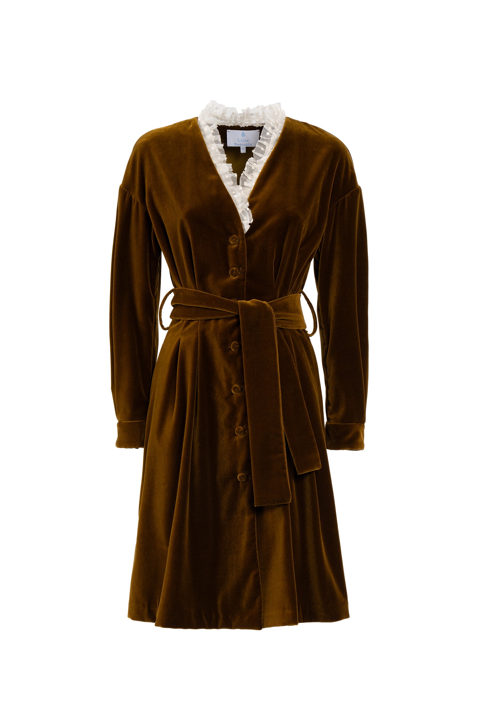 Velvet Dress With Lace Neckline