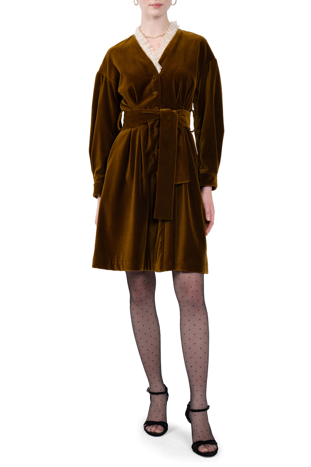 Velvet Dress With Lace Neckline