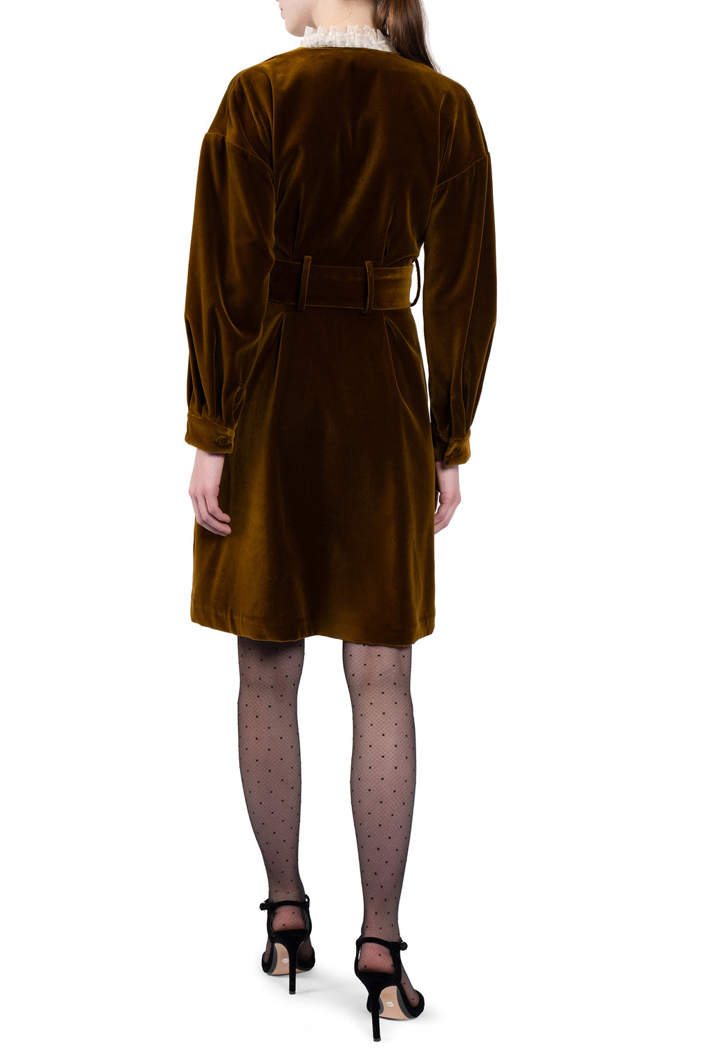 Velvet Dress With Lace Neckline