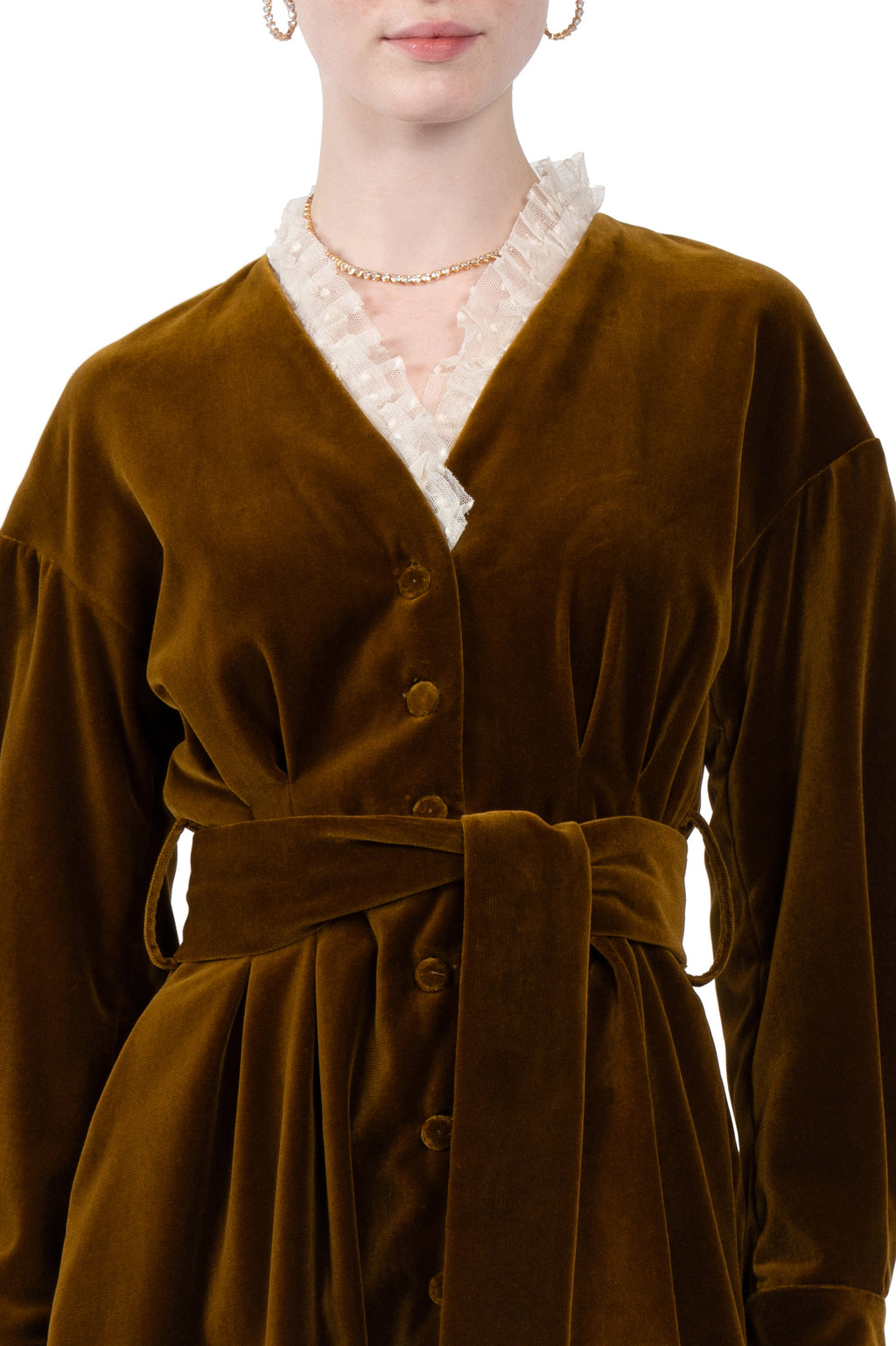 Velvet Dress With Lace Neckline