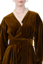 Velvet Dress With Lace Neckline