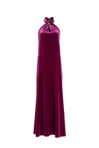 Velvet Halter Neck Dress With A Rose Detail