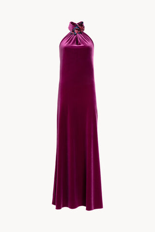 Velvet Halter Neck Dress With A Rose Detail