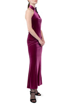 Velvet Halter Neck Dress With A Rose Detail
