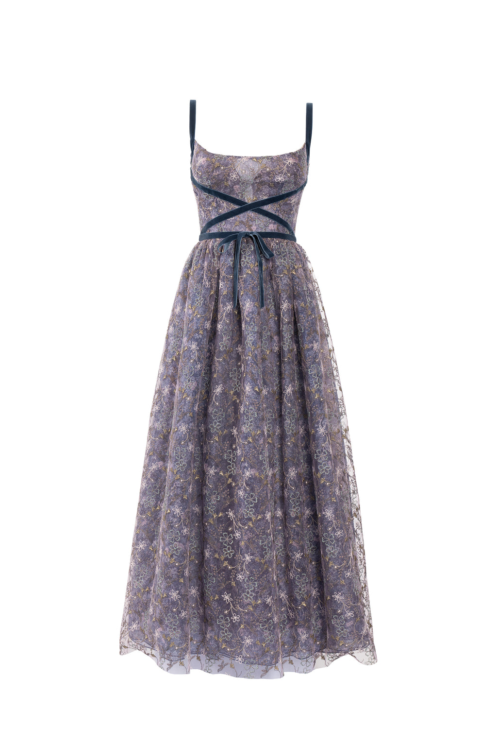 Evening Dress with Embroidered Floral Tulle