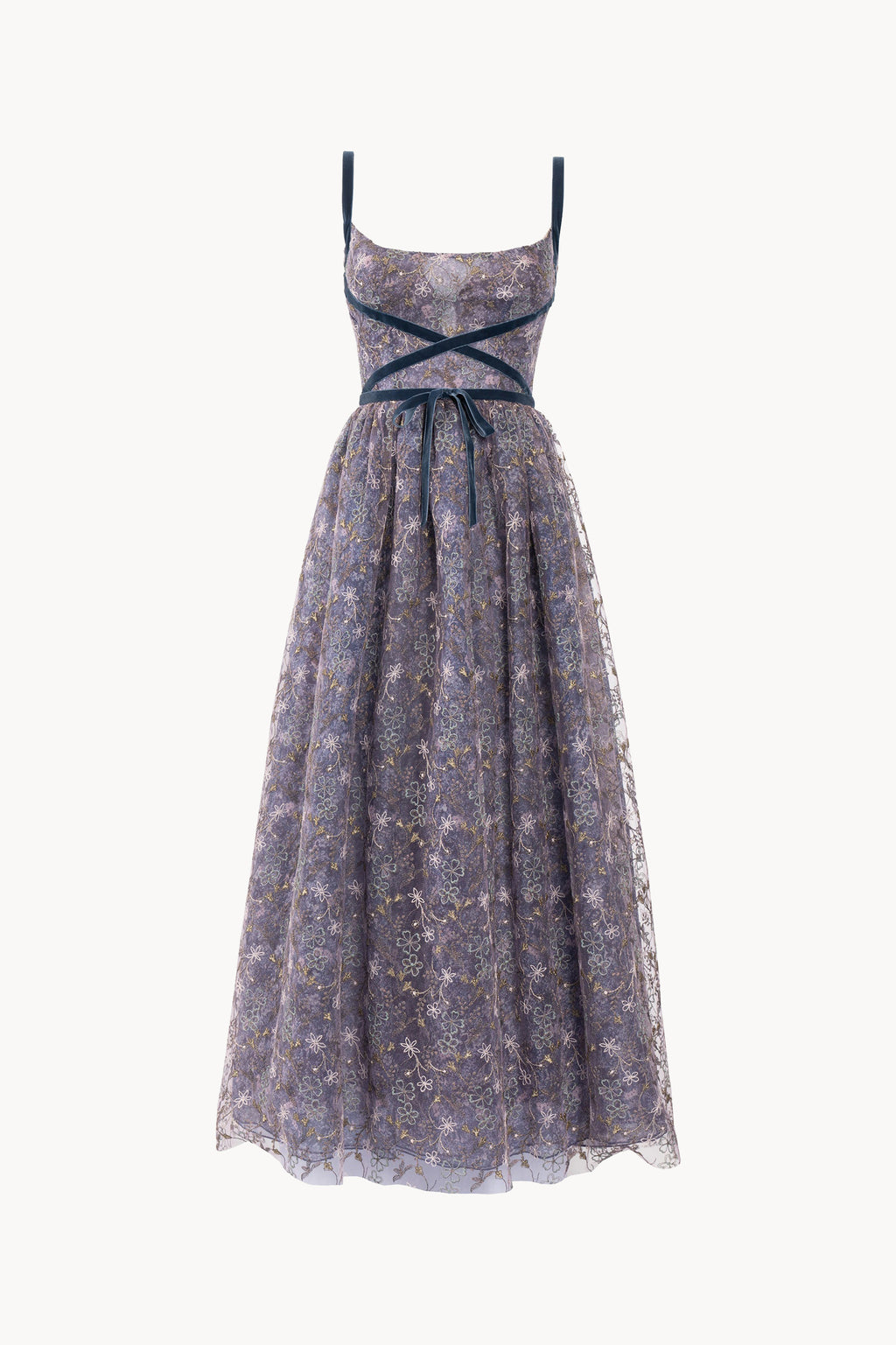 Evening Dress with Embroidered Floral Tulle