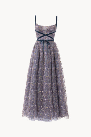 Evening Dress with Embroidered Floral Tulle