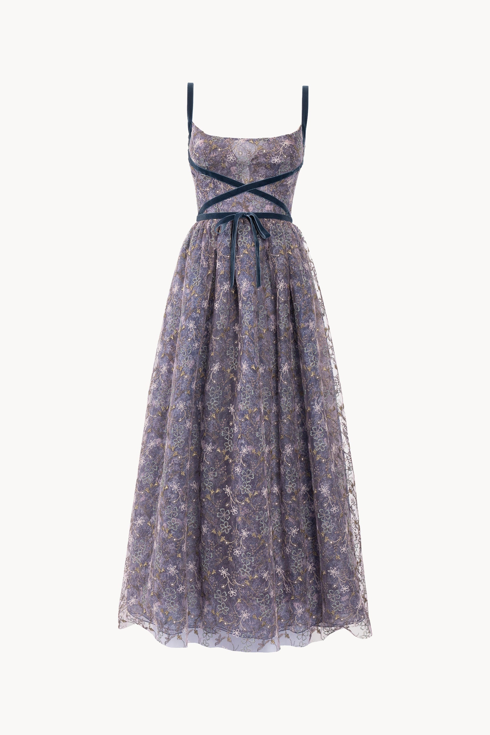 Abito da sera in tulle ricamato con fiori