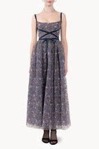Evening Dress with Embroidered Floral Tulle