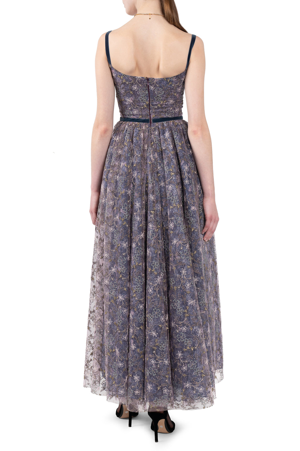 Evening Dress with Embroidered Floral Tulle