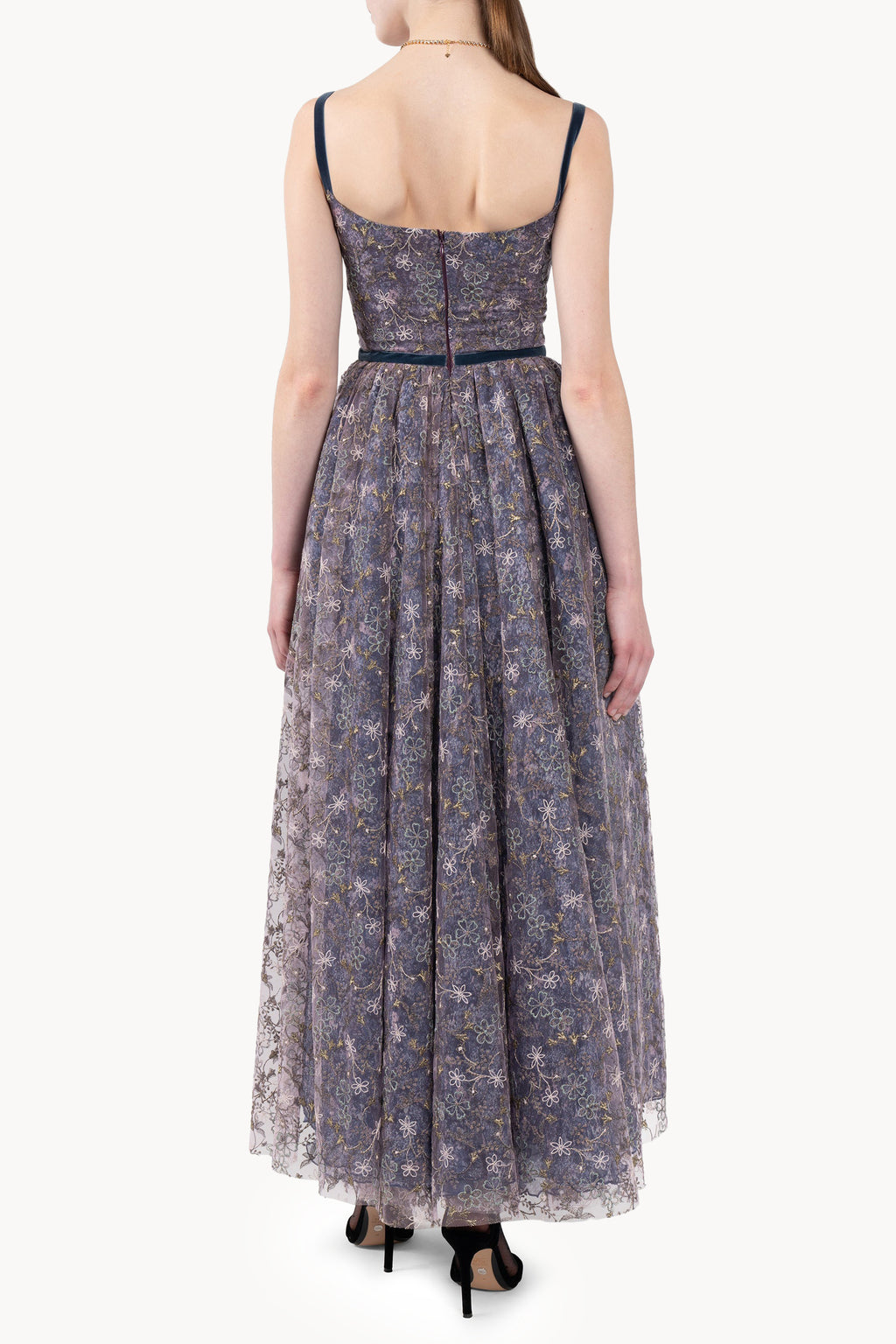 Evening Dress with Embroidered Floral Tulle