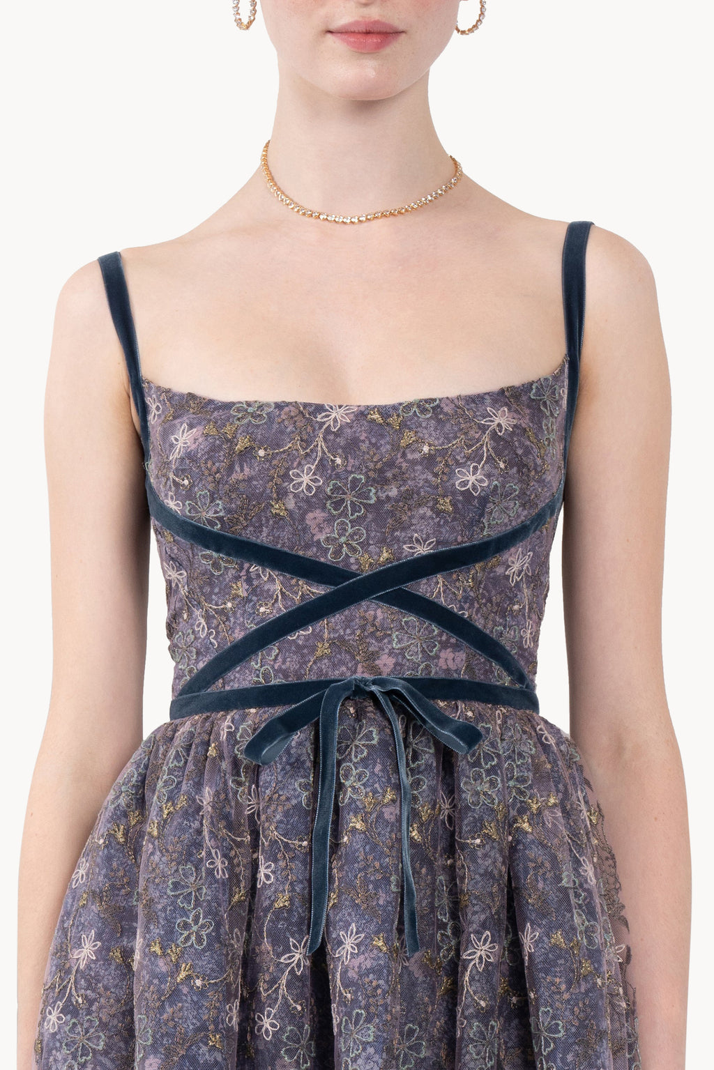 Evening Dress with Embroidered Floral Tulle