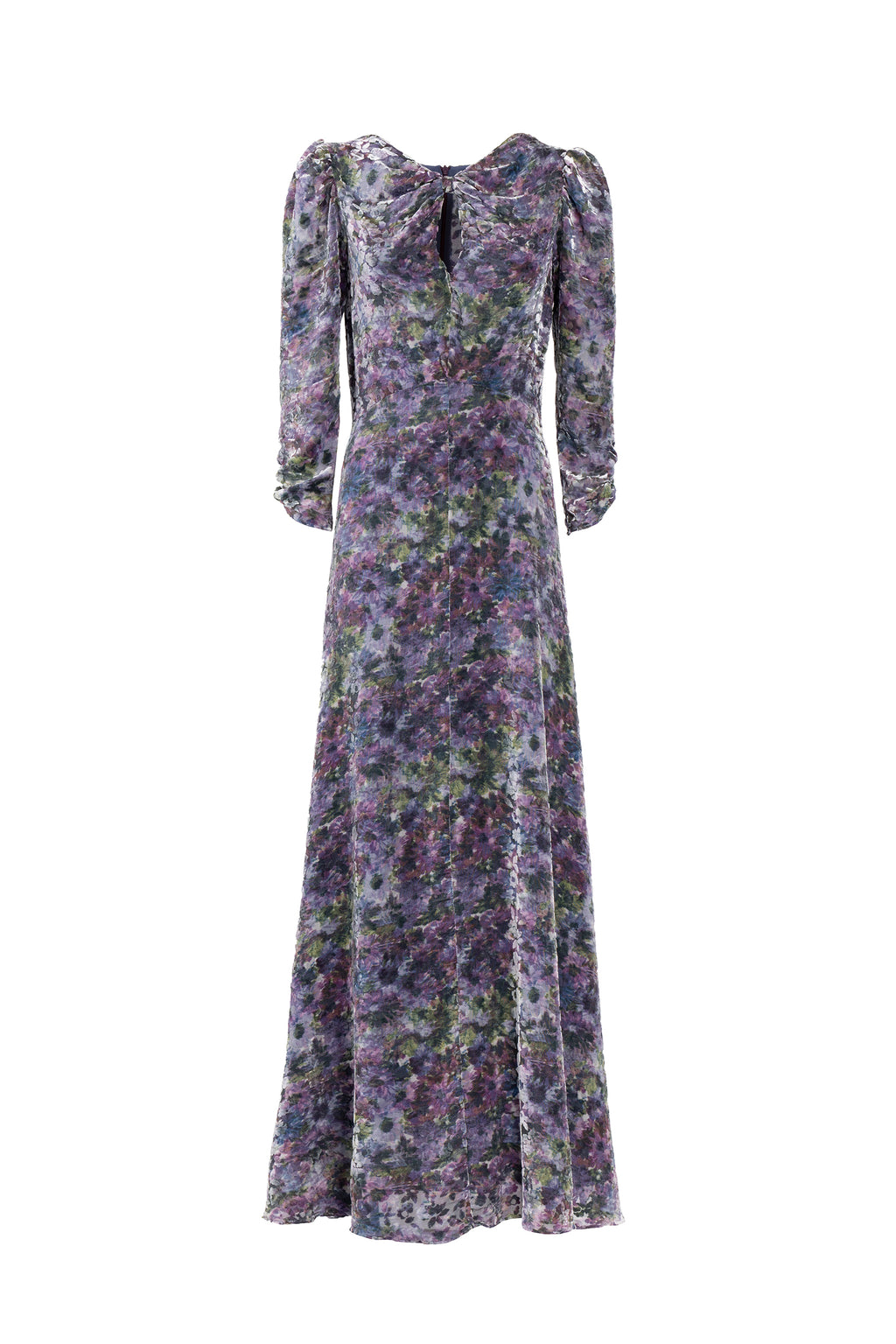 Vestito drappeggiato con fiocco e devoré floreale