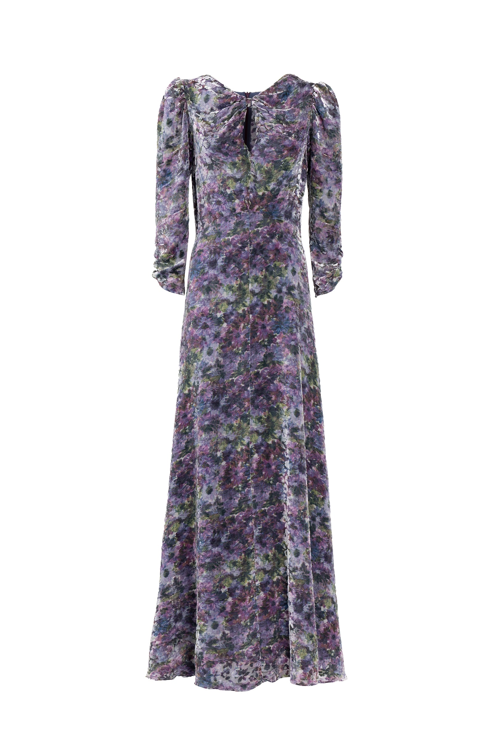 Vestito drappeggiato con fiocco e devoré floreale