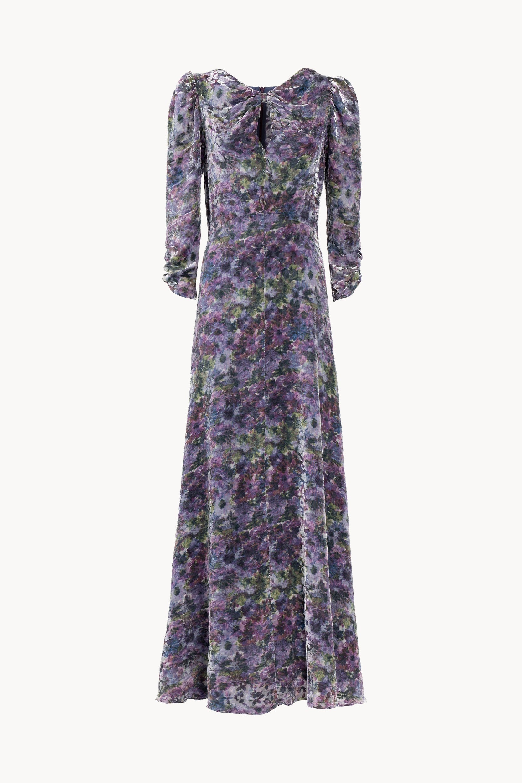 Vestito drappeggiato con fiocco e devoré floreale