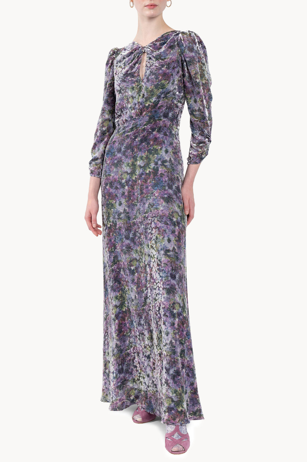 Draped Bow Floral Devorè Dress