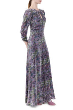 Vestito drappeggiato con fiocco e devoré floreale