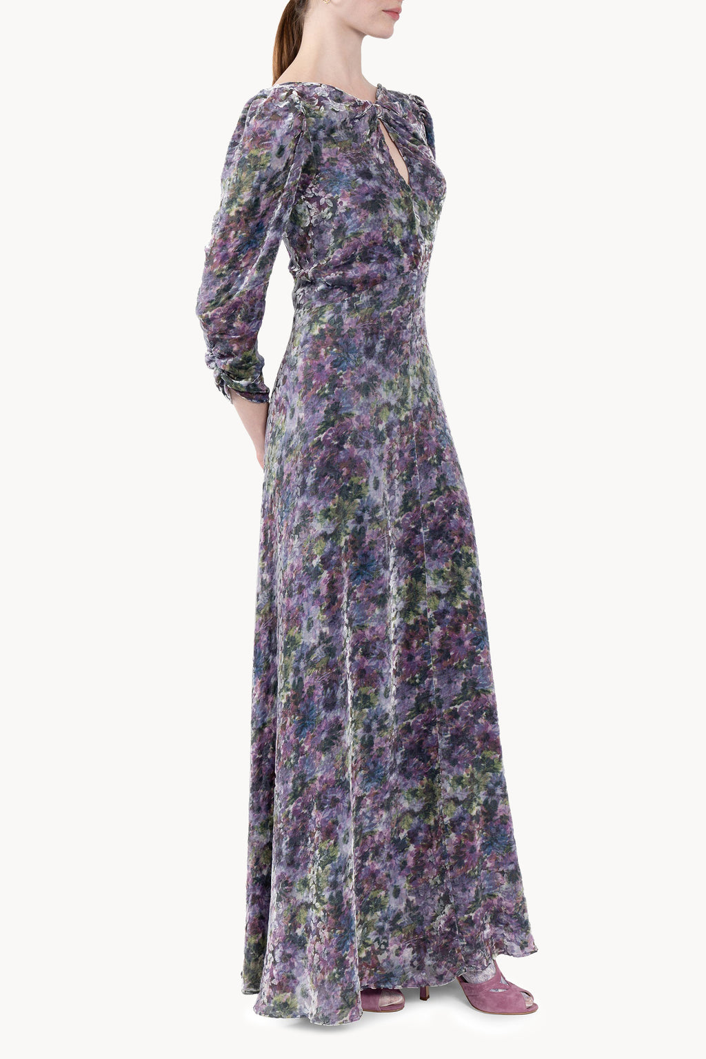 Draped Bow Floral Devorè Dress