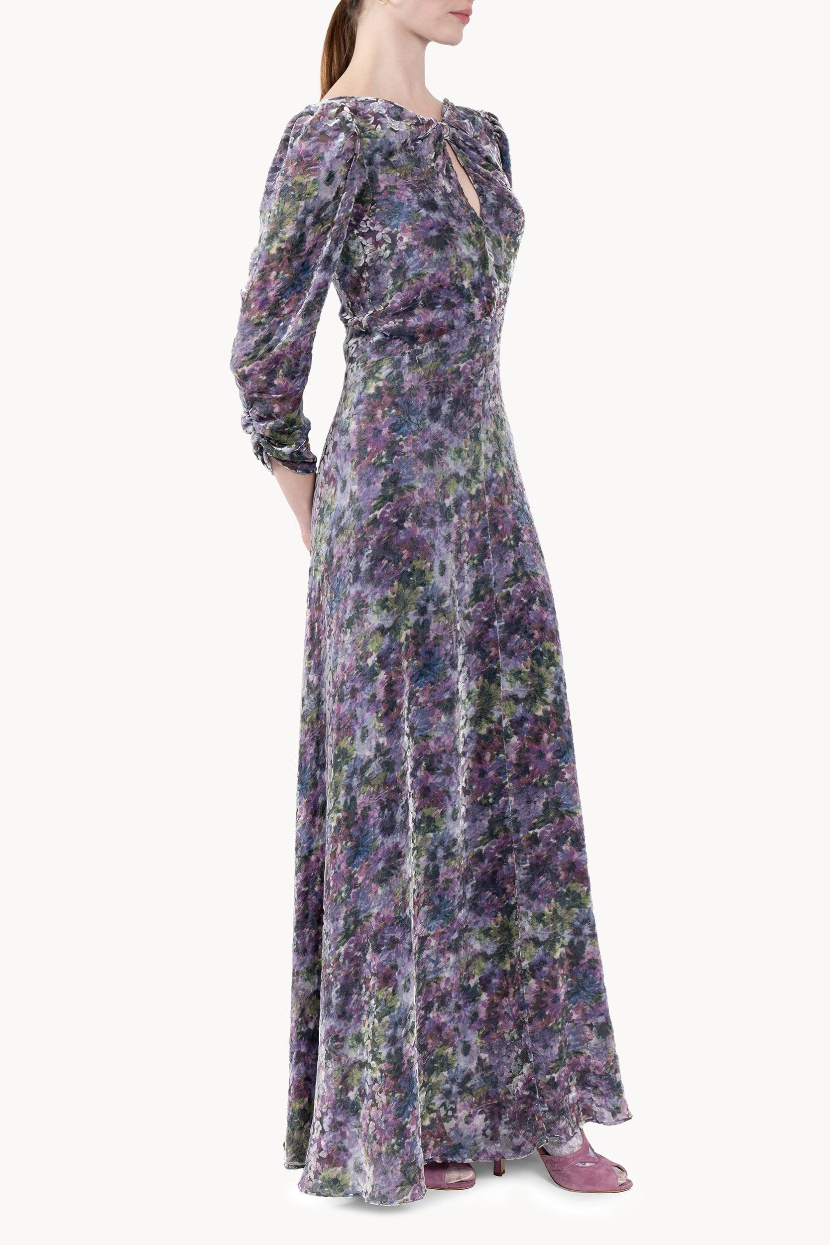 Draped Bow Floral Devorè Dress