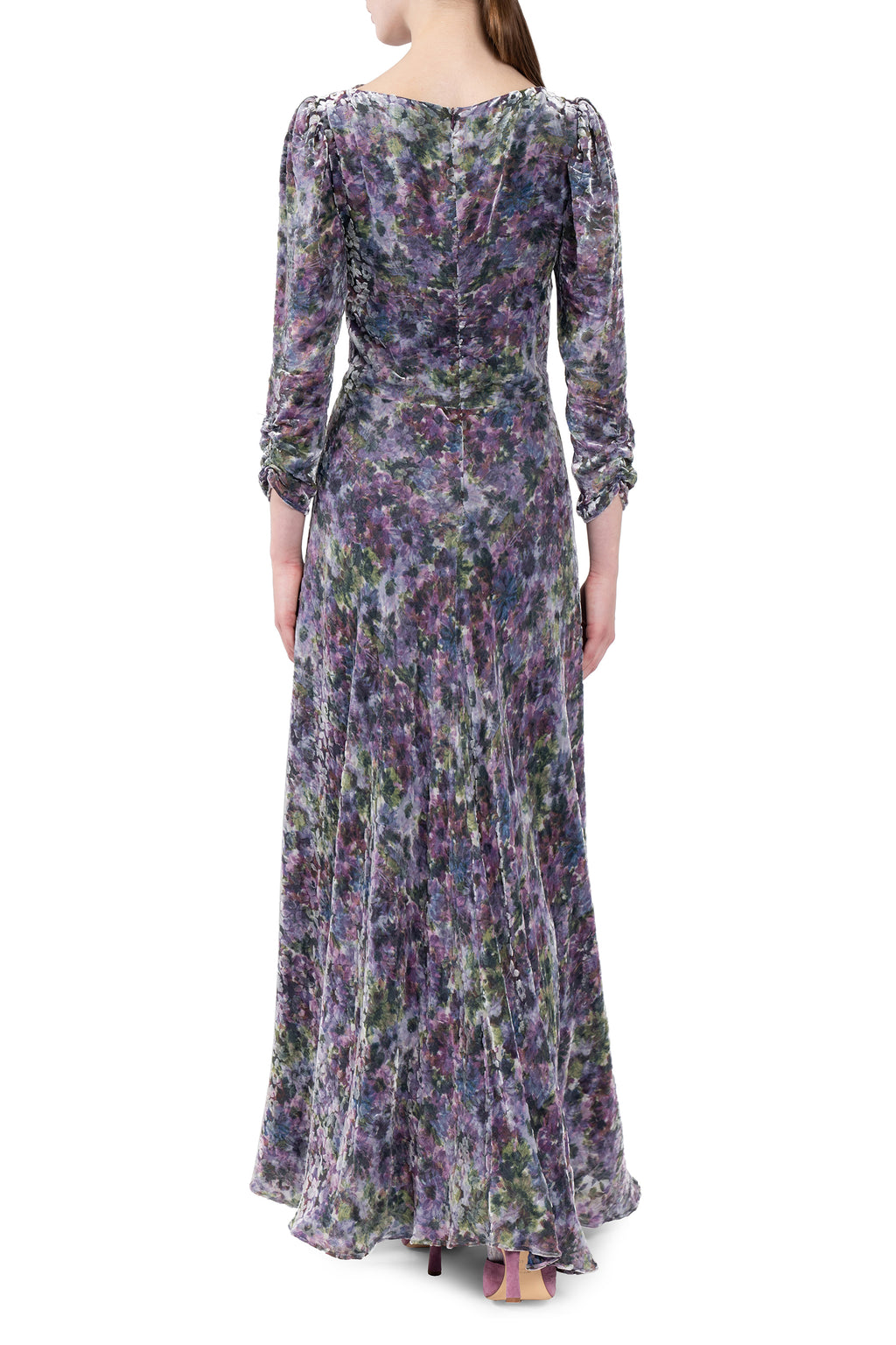 Vestito drappeggiato con fiocco e devoré floreale