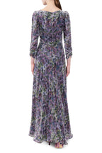 Vestito drappeggiato con fiocco e devoré floreale