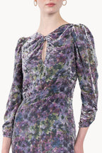 Draped Bow Floral Devorè Dress