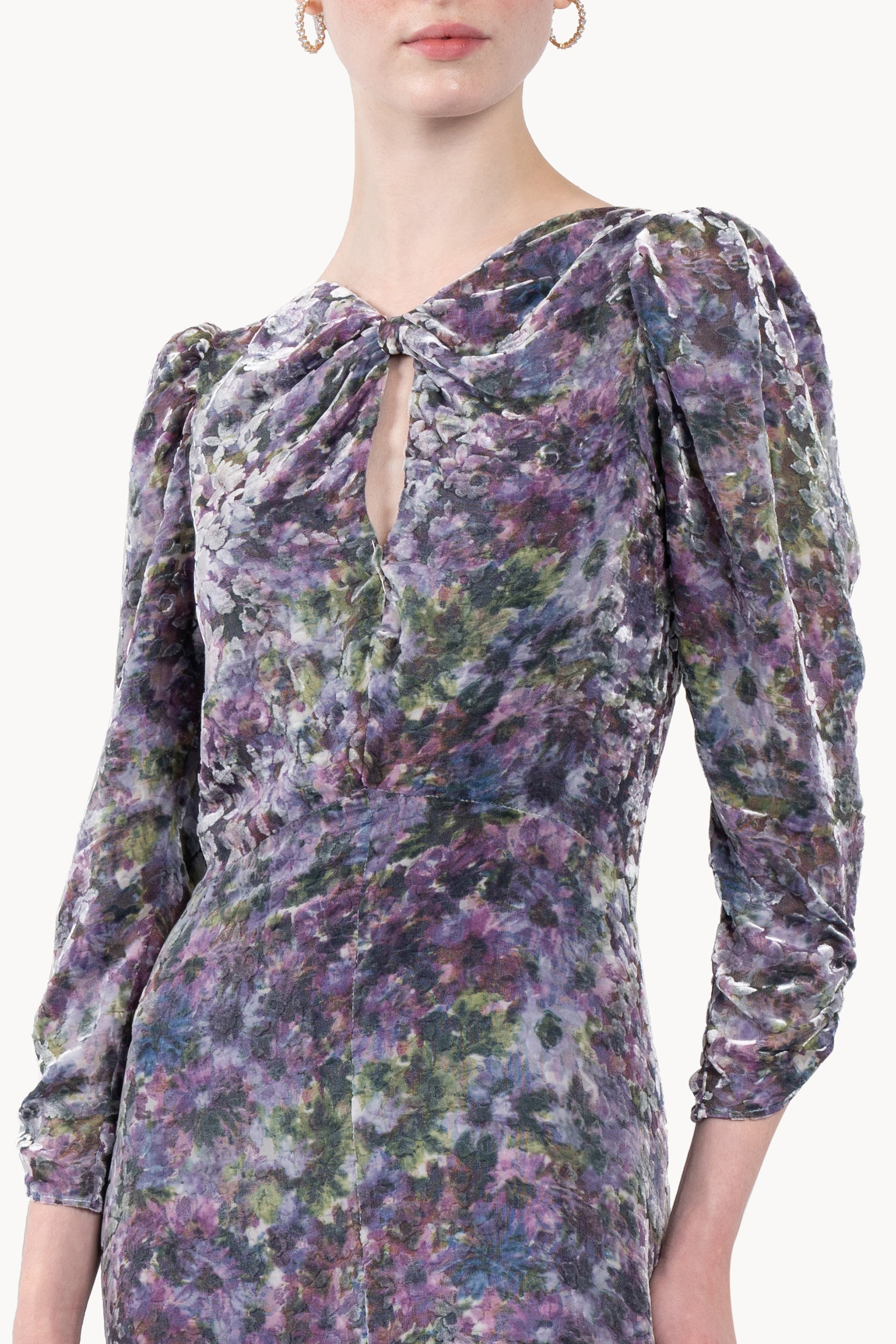 Draped Bow Floral Devorè Dress