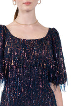 Scoop Necline Sequin Dress With Fringes