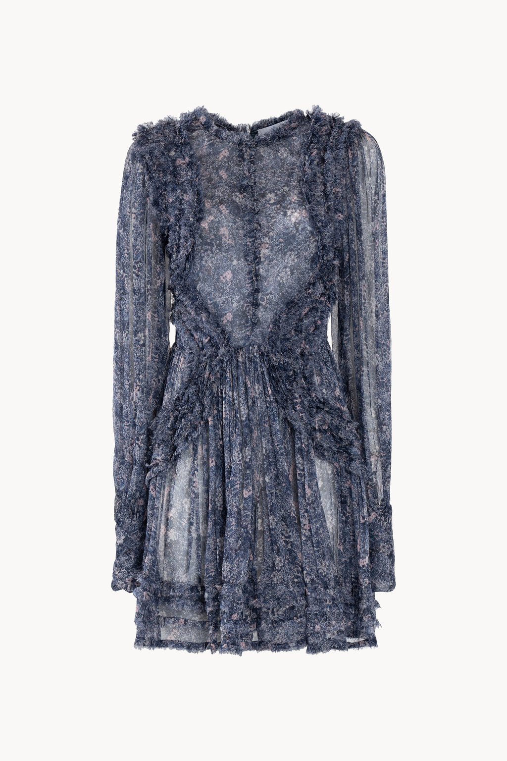 Short Chiffon Fringe Dress with Micro Flowers